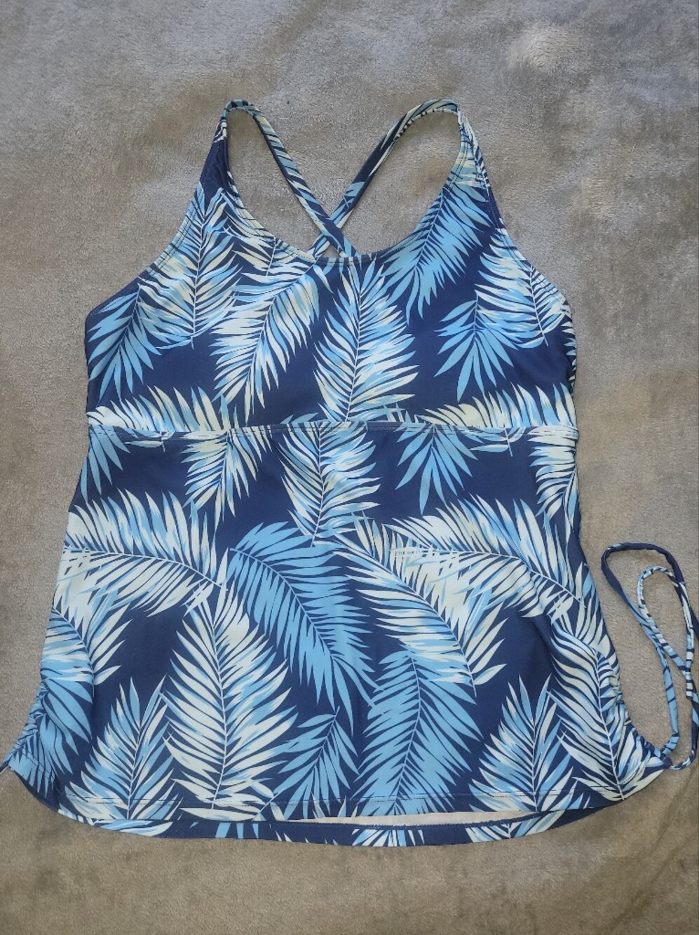 Blue Palm Print Crossback Tankini Top Only